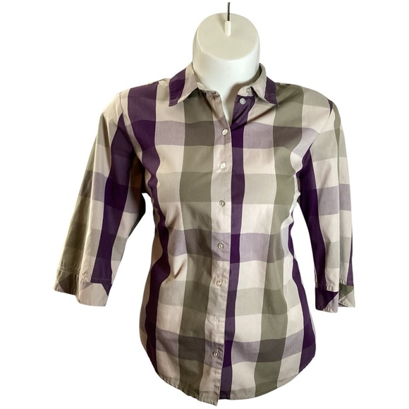 Kim Rogers Checkered Blouse in Purple and Tan, Plus Size 18 (2X) - Picture 1 of 7